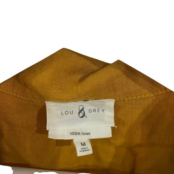 Lou & gray 100% linen yellow button up collared medium TOP ONLY - Picture 3 of 5